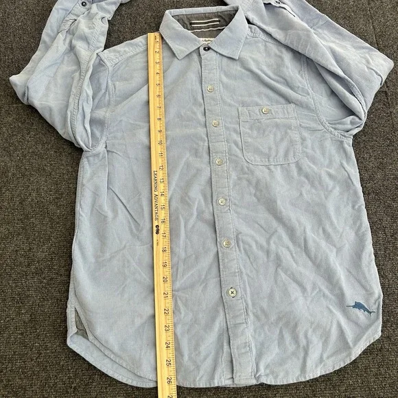 Tommy Bahama Coastline Cord Size Small Mens Blue Corduroy Embroidered Logo Shirt - Picture 9 of 11